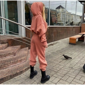 Women's Solid Hooded Winter <b>Tracksuit</b> Set Full Sleeve Loose Fit Cotton Sweatshirt and Pants Casual Outfit With Drawstring Closur - Product Image 4