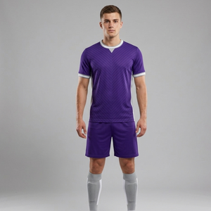 Uniforme de fútbol de alta calidad color púrpura real con ribetes plateados y blancos, uniforme de fútbol sublimado - Product Image 4