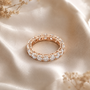 Bague éternité en or rose 14 carats |   Bague en diamant rond de 9,54 carats |   Plaqué rhodium |   Bague de fiançailles en diamant |   Bijoux fins de luxe - Product Image 4