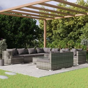 Conjunto de Muebles de Jardín de Ratán PE Gris con Acero con Recubrimiento en Polvo, Plástico y Vidrio - Muebles de Exterior Duraderos - Product Image 1