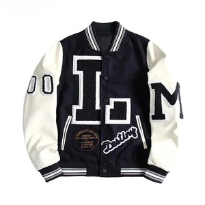 Design Your Own <b>Sheepskin</b> Leather Sleeve Men's Baseball Bomber Varsity Coats Customize Stand Collar College Varsity <b>Jacket</b> Men - Product Image 1