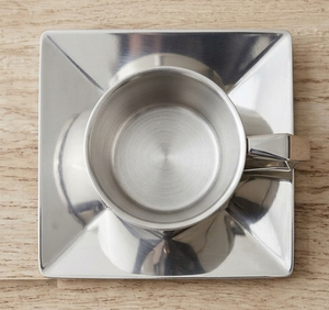 Large Selling Stainless Steel Tea Cup and Saucer <b>Set</b> <b>Square</b> Geometric Design with Handle - Product Image 4