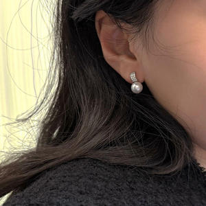 8-10mm Freshwater <b>Pearl</b> <b>Dangle</b> <b>Earrings</b> Exquisite and Unique S925 Pure Silver Zircon Strong Round Light Simple and Elegant - Product Image 5