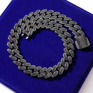 Nueva Cadena Cubana Miami Ajustable de 20mm con Cierre de Resorte, Moissanita Negra, Baño de Rodio, Plata Esterlina, Estilo Hip Hop Bling Iced - Product Image 1