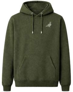 Sweat à capuche vert olive minimaliste avec logo pigeon en strass, coupe oversize, en molleton épais, avec poche kangourou, personnalisable, style streetwear - Product Image 1