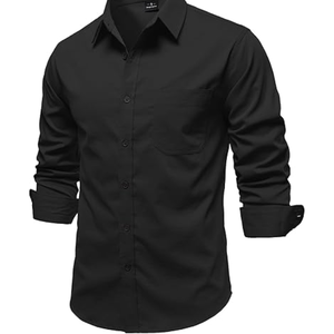 Camisa de Hombre Elástica, Estilo Vintage Envejecido, Transpirable, Casual, Suave, de Manga Larga, con Botones y Bolsillo, 100% Poliéster - Product Image 1