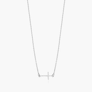 Sideways Cross Diamond <b>Necklace</b> In Rose Gold - Product Image 2