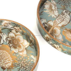 Plateaux ronds en bois de style vintage avec motif de fleurs imprimées Plateaux ronds floraux polyvalents pour le service et la décoration des aliments - Product Image 5
