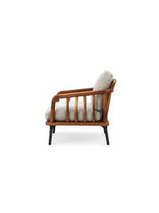 Fauteuil lounge moderne en bois de style mid-century avec coussins rembourrés, accoudoirs arrondis, structure en bois massif, fauteuil d'appoint pour la maison - Product Image 4