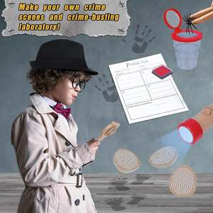 Wudly 15-Piece Wooden Detective Role Play <b>Set</b> for Kids Evidence Markers <b>Tools</b> Case File & Black Hat Accessories - Product Image 5