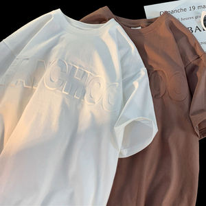 เสื้อยืดสตรีทแวร์ผู้ชายทรงโอเวอร์ไซส์ คุณภาพสูง ปี 2026 สำหรับฤดูใบไม้ร่วงและฤดูหนาว  ลายปักนูน 3 มิติ  ผ้าฝ้ายฟลีซ 300 กรัม  แบบสั่งทำได้ - Product Image 1