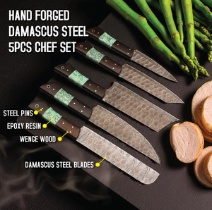 Juego de Cuchillos de Cocina LEGACY BLADES Premium de 5 Piezas, Duraderos y Sostenibles, de Damasco, con Mangos de Madera Ambidiestros, 67 Capas - Product Image 3