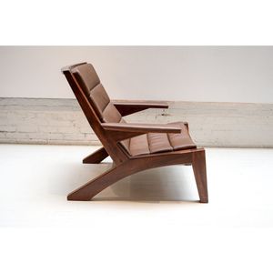 Luxury Solid Wood Lounge Chair with Leather Upholstery Ergonomic <b>Backrest</b> Comfortable Relaxing Seating Modern Handcrafted - Product Image 2
