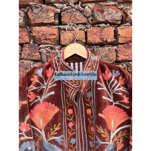 Uzbek Velvet Suzani Jacket <b>Coat</b> Floral Embroidery Short <b>Women's</b> Jacket Two Side Pocket <b>Coat</b> Boho Chic Jacket - Product Image 3