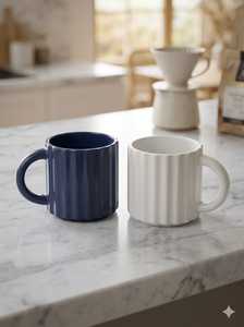 Juego de Tazas de Café de Cerámica Modernas ZamZam Industries, Diseño de Lujo, Azul Marino y Gris, Acanalado, Ecológico, Duradero, Ajustable y Lavable - Product Image 2