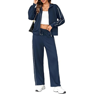 ชุดวอร์มคอตั้งปักโลโก้สำหรับผู้หญิง ผ้าโพลีเอสเตอร์ผสมคอตตอน แต่งลายตราสัญลักษณ์แบบกำหนดเอง เสื้อแจ็คเก็ตซิปเต็มตัว - Product Image 2