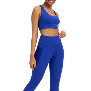 Leggings Deportivos Personalizados de 2 Piezas con Franjas Azules, Ropa Deportiva para Yoga, Trajes Deportivos, Leggings de Yoga con Cintura Cruzada - Product Image 1