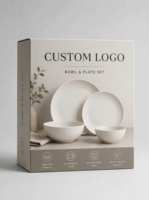 Juego de Platos y Tazones con Logotipo Personalizado, 4 Piezas, Vajilla de Cerámica, Caja de Regalo, Empaque Rígido de Alta Gama
