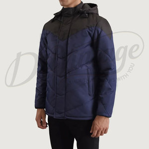 Veste d'hiver pour homme à deux tons contrastés, bleu marine, avec capuche, matelassée, décontractée, chaude, parka coupe-vent pour les activités de plein air - Product Image 5