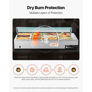 Scaldavivande Elettrico Commerciale in Acciaio Inox da 1700W, 12 Vasche, Buffet da Banco con Coperchio in Vetro, Attrezzatura per Mantenere il Calore - Product Image 6