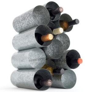 Porte-bouteilles en métal galvanisé style ferme avec poignée en bois, support à vin vintage en fer pour table, rangement pour la maison, la cuisine ou le bar - Product Image 6