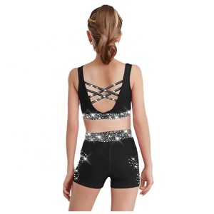 Traje de baile de gimnasia para niñas de 6 a 16 años, <span class=keywords><strong>chaleco</strong></span> con pantalones cortos y banda para el <span class=keywords><strong>pelo</strong></span> para práctica de acrobacias, entrenamiento, espectáculo escolar - Product Image 3