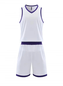 Ensemble uniforme de basketball pour homme : débardeur sans manches à col en V et short à taille élastique, en polyester respirant, couleur unie - Product Image 2