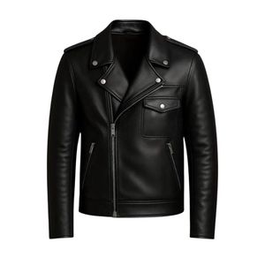Chaqueta de cuero estilo motero asimétrica color borgoña - Product Image 2