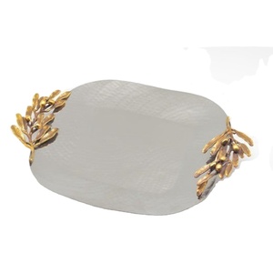 <b>Top</b> Quality Gold Olive Leaf Handle Aluminium Serving Tray Modern <b>Table</b> <b>Decorative</b> Serving Tray Perfect For Home <b>Decor</b> Accents - Product Image 1