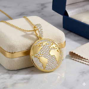 Custom Geometric World Globe <b>Pendant</b> Moissanite Diamond Accents Two Tone 10K <b>Solid</b> <b>Gold</b> Unisex Iced Hip Hop Inspired Statement - Product Image 1