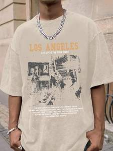 Oversized Graphic T <b>shirts</b> <b>for</b> <b>Men</b> Acid Wash Los Angeles Vintage Tees Streetwear Baggy Cotton <b>Shirts</b> - Product Image 3