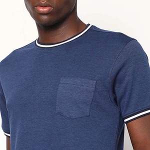 <b>Men's</b> <b>Navy</b> <b>Blue</b> Short Sleeve O-Neck <b>T</b>-<b>Shirt</b> With Contrast Trim Pocket Regular Fit Casual 100% Cotton Knitted Solid Color - Product Image 4