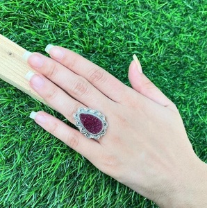 Natural Pink Druzy <b>Ring</b> 925 Sterling <b>Silver</b> Handmade Boho <b>Statement</b> Gemstone Jewelry for Women - Product Image 3