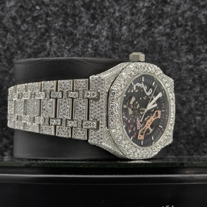 Montre de sport de luxe pour homme 41 mm, cadran analogique glacé, moissanite, bracelet 20 mm en acier inoxydable, logo personnalisé, collection Hip Hop, cadeau de mariage - Product Image 3