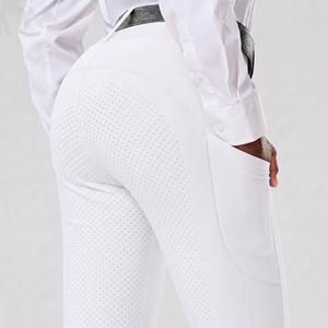 Pantalon d'équitation pour femme grande taille, couleur unie, taille élastique, avec fermeture éclair, grip en silicone aux genoux, leggings en spandex - Product Image 1