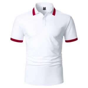 เสื้อเชิ้ตแขนสั้นสีขาวสำหรับผู้ชาย ผ้าฝ้าย 100% แต่งขอบสีแดง คอปกแบบพับได้ สวมใส่สบาย ระบายอากาศได้ดี เหมาะสำหรับฤดูหนาว พิมพ์ลายดิจิทัล - Product Image 2