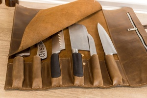 Rouleau de couteau en cuir personnalisé gratuit pour 3-14 couteaux cadeau pour le cuisinier sac de qualité supérieure cadeau gourmand LKR-0099 - Product Image 6