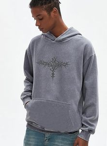 Sweat à capuche unisexe Y2K de qualité supérieure, style international, délavé, avec motif gothique tête de mort et ailes, coupe oversize décontractée, style grunge, à enfiler - Product Image 5