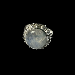 925 Sterling Silver Unisex <b>Statement</b> <b>Ring</b> Classic Cut Natural Moonstone Gemstone with Diamond Bezel Setting for Weddings Parties - Product Image 4
