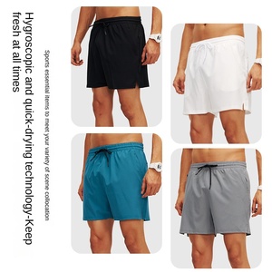 Pantalones cortos de poliéster gris de secado rápido para hombre, con cordón en la cintura y bolsillos, estilo casual, corte de tiro medio - Product Image 5