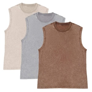 Débardeur sans manches en coton lavé pour homme, col rond, style décontracté uni, noir - Product Image 6