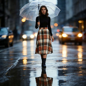 Hot sale on Temu Trendy <b>Plaid</b> Print Midi <b>Skirt</b> for Women High Waist Flared Cut Fit <b>Skirt</b> Perfect for Layering in Cool Weather - Product Image 5