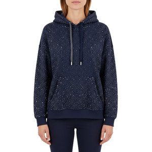 2026 <b>Top</b> Selling <b>Women's</b> <b>Navy</b> Blue Rhinestone Hoodie Pullover Hooded Sweatshirt All Over Crystal Embellished Casual Streetwear - Product Image 1