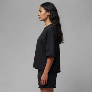 New arrived 2026 2 Piece <b>set</b> 100% Cotton Custom Embroidered logo Short Sleeve T-Shirt and Shorts hip hop women's 2 piece <b>set</b> - Product Image 5