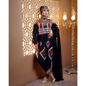 Afghan Kuchi Dress Traditional Handmade Embroidered Cultural <b>Mirror</b> Work Flowing Ethnic Gown Design Afghan Kuchi Dress Adults - Product Image 2