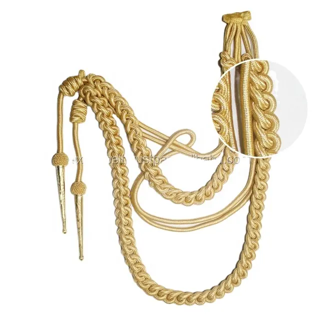 Moda francese Bullion Wire Aiguillette Custom Honor Guard Dress cordoncini spalla destra Fourragere Gold con croce celeste