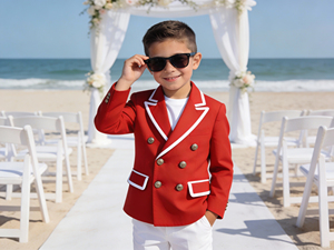 Ensemble de costume pour garçons, blazer rouge à double boutonnage pour mariage et fête |   Blazer formel pour enfants avec pantalon blanc - Product Image 1