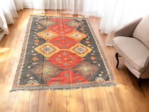 Tapis Kilim Moderne Écologique Fait Main à Motif Abstrait en Laine Rectangulaire pour Salon Antidérapant à Poils Moyens en Latex - Product Image 2