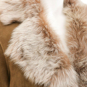 Elegant <b>Women's</b> <b>Long</b> Shearling Coat With Fur Trim Suede Winter <b>Jacket</b> Full Sleeve Windproof Safari Style - Product Image 6