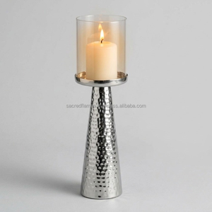 Handcrafted Modern Silver Tapered Cone <b>Candle</b> Stand Detachable <b>Glass</b> <b>Hurricane</b> Cylinder Tabletop Decor Factory - Product Image 4